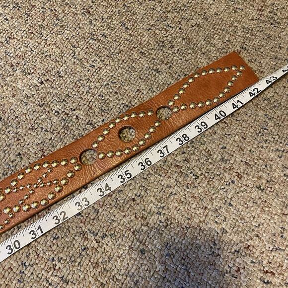 Y2K Michael Kors Genuine Leather Women M Belt Brown Gold Tone Hardware Studded - Picture 10 of 10
